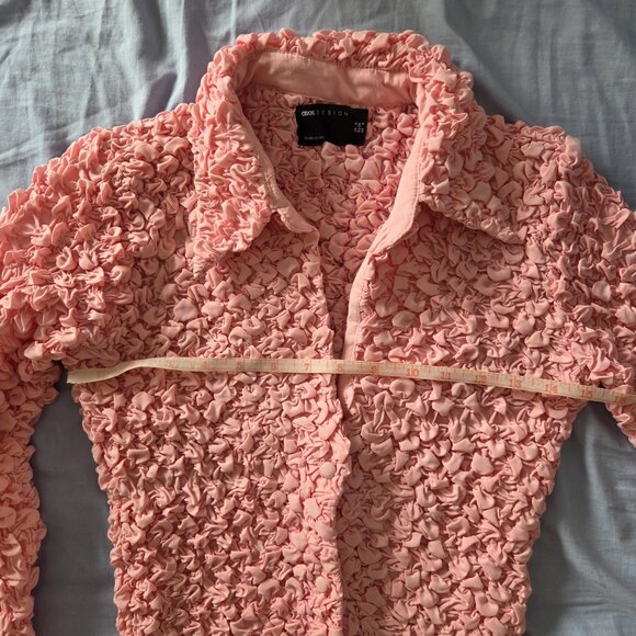 BNWT ASOS DESIGN popcorn texture mini shirt dress in pink US4 slim fit - Picture 4 of 8